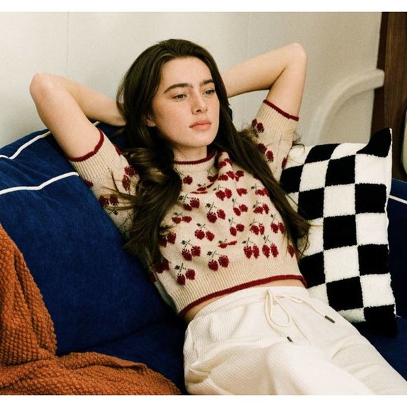 Cider Sweaters Cider Contrasting Binding Cherry Pattern Knitted